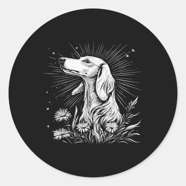 Pegatina Redonda Estilo de tatuaje retro saluki (Anverso)