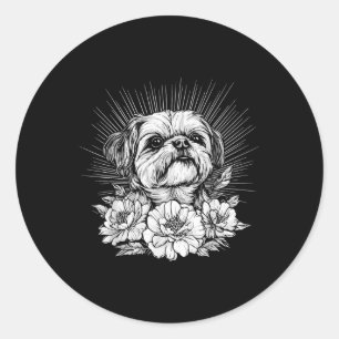 Pegatina Redonda Estilo de tatuaje retro Shih Tzu Perro Lover _1