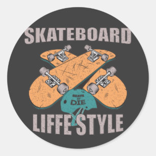 Pegatina Redonda estilo de vida de skateboard retro skateboarding