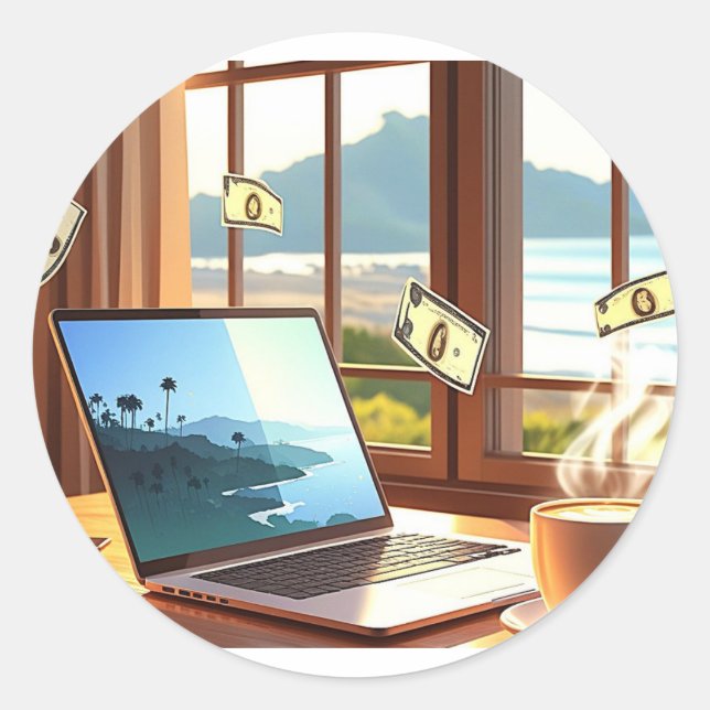 Pegatina Redonda Estilo de vida del portátil y latte - ¡Trabajo, Si (Anverso)