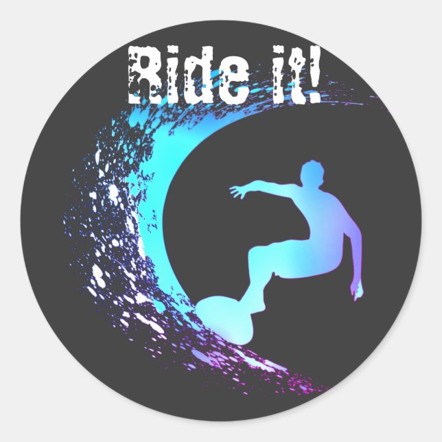 Pegatina Redonda Estilo Graffiti Surfista (Anverso)