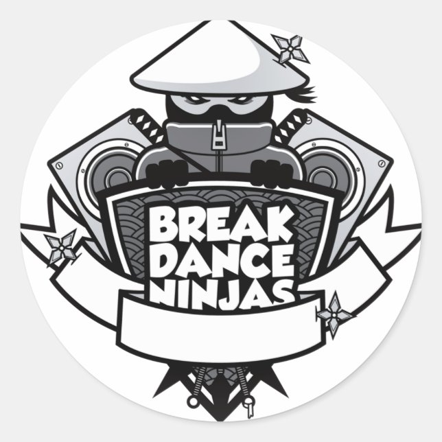 Pegatina Redonda Estilo japonés del escudo de Breakdancing Ninja (Anverso)