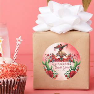Pegatina Redonda Estilo mexicano-quinceañera
