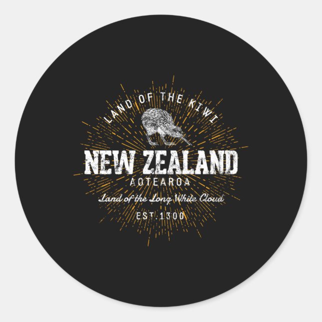 Pegatina Redonda Estilo Nueva Zelanda (Anverso)