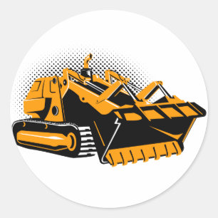 Pegatina Redonda Estilo retro de bulldozer