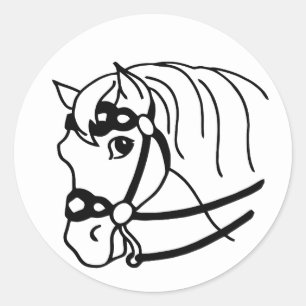Pegatina Redonda Estilo retro de cabeza mínima de caballo Arte anim