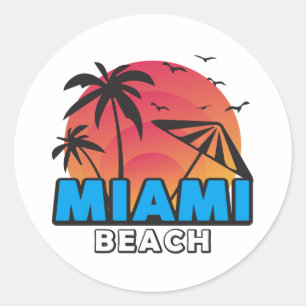 Pegatina Redonda Estilo Retro Viaje a Miami Beach 