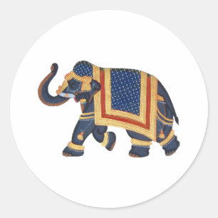 Pegatina Redonda estilo rojo de la India del elefante del oro