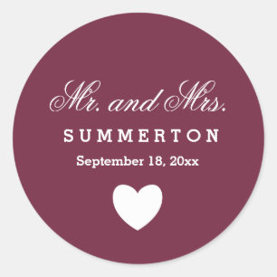 Pegatina Redonda Estilo simple Sr. y Sra. Boda Nombres Fecha Z01J