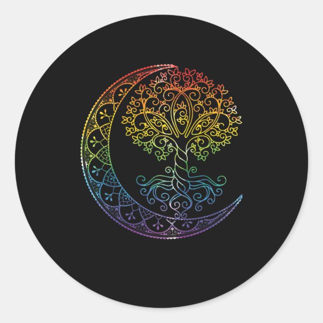 Pegatina Redonda Estilo tatuaje Mandala árbol de la vida (Anverso)