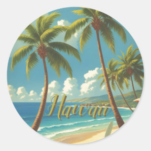 Pegatina Redonda Estilo Vintage De Viaje Hawaiano Aloha De Hawaii