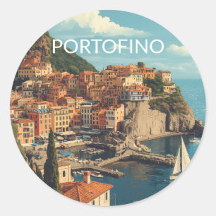 Pegatina Redonda Estilo vintage Portofino Genova Italia