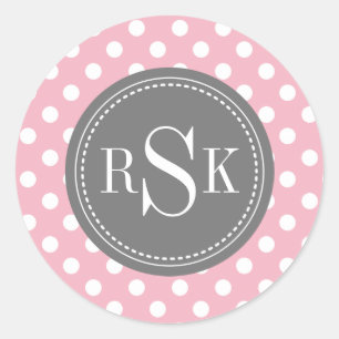 Pegatina Redonda Estiloso Monograma trío puntos rosados de polka