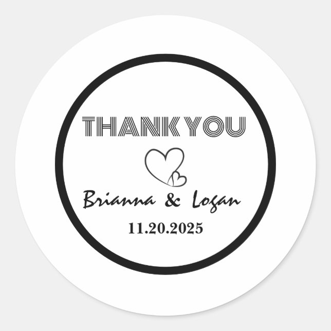 Pegatina Redonda Estilosos stickers de bodas blancas y negras (Anverso)