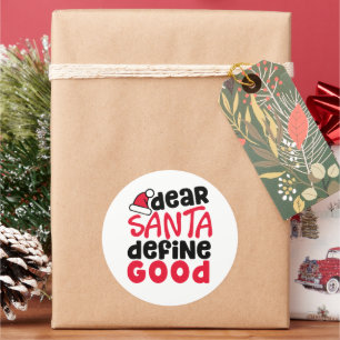 Pegatina Redonda Estimado Santa Define buenos Navidades graciosos
