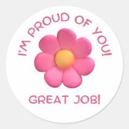 Pegatina Redonda estímulo del profesor, flor rosa lindo