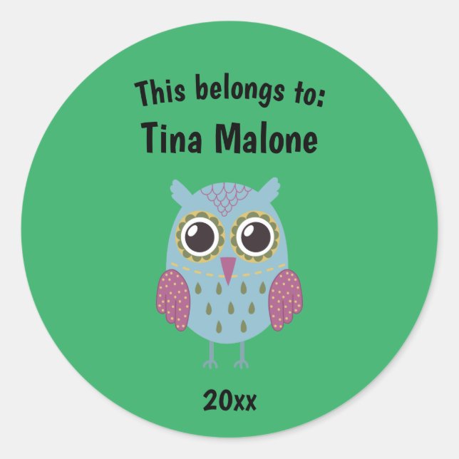 Pegatina Redonda Esto pertenece a la escuela Blue Owl Green (Anverso)