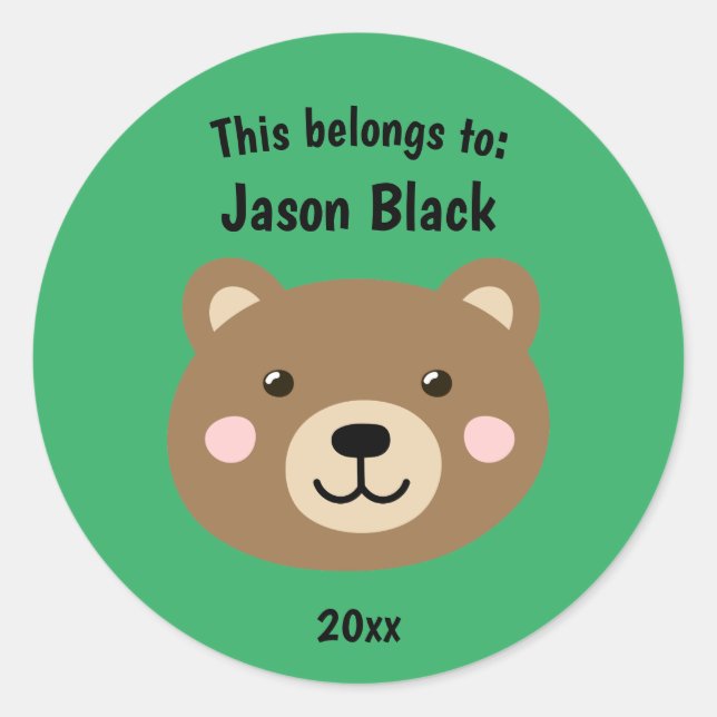 Pegatina Redonda Esto pertenece a la escuela de vuelta al verde oso (Anverso)