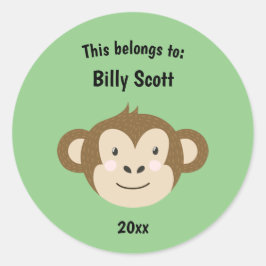 Pegatina Redonda Esto pertenece a la escuela Monkey Face Green