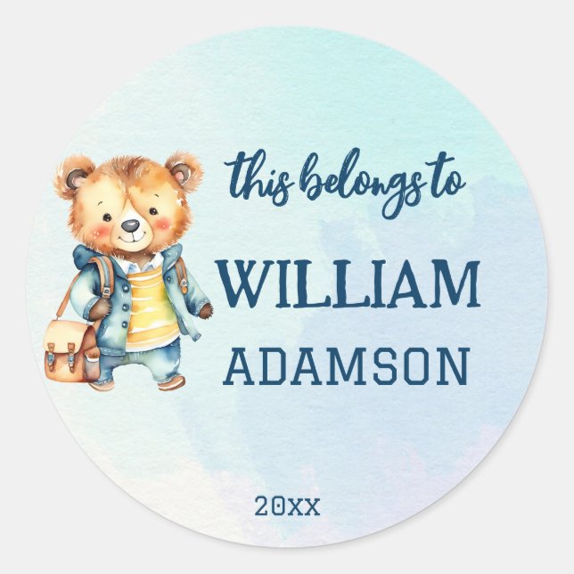 Pegatina Redonda Esto pertenece al lindo teddy de primer grado (Anverso)