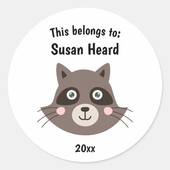 Pegatina Redonda Esto pertenece al mapache escolar (Anverso)