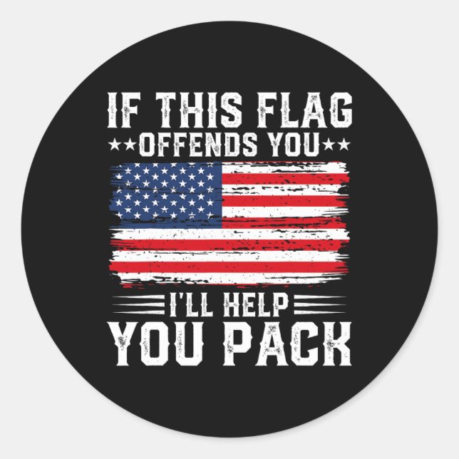 Pegatina Redonda Esto te ofende te ayudaré a empacar a Usa American (Anverso)