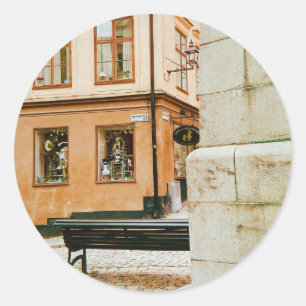 Pegatina Redonda Estocolmo casco antiguo, Gamla Stan, Suecia