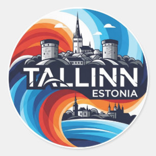 Pegatina Redonda Estonia Tallinn Travel