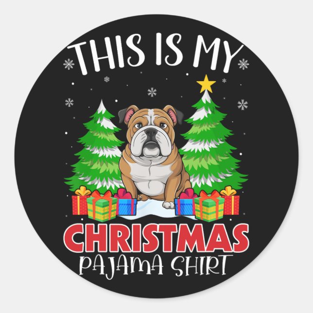 Pegatina Redonda Estos son mis Navidades Pajama English Bulldog Xma (Anverso)