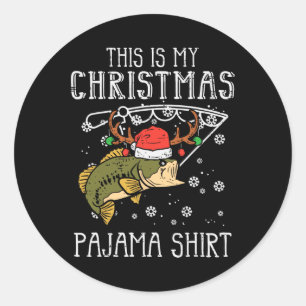 Pegatina Redonda Estos son mis Navidades Pajama Pescando Navidad Pa