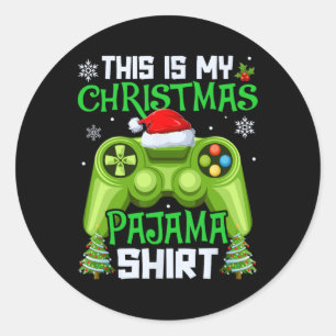 Pegatina Redonda Estos son mis Navidades Pajama Video Game Gamers B