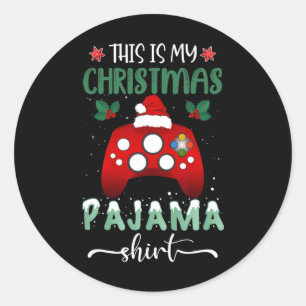 Pegatina Redonda Estos son mis Navidades Pajama Video Game Gamers B