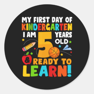 Pegatina Redonda Estoy 5 Listo Para Aprender Mi Primer Día De Clase