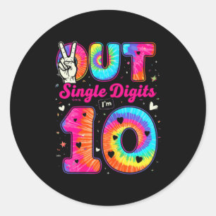 Pegatina Redonda Estoy a 10 dígitos Tie Dye Paz Fuera Dígitos indiv