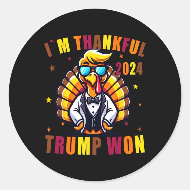 Pegatina Redonda Estoy agradecido de que Trump ganara 2024. Gracias (Anverso)