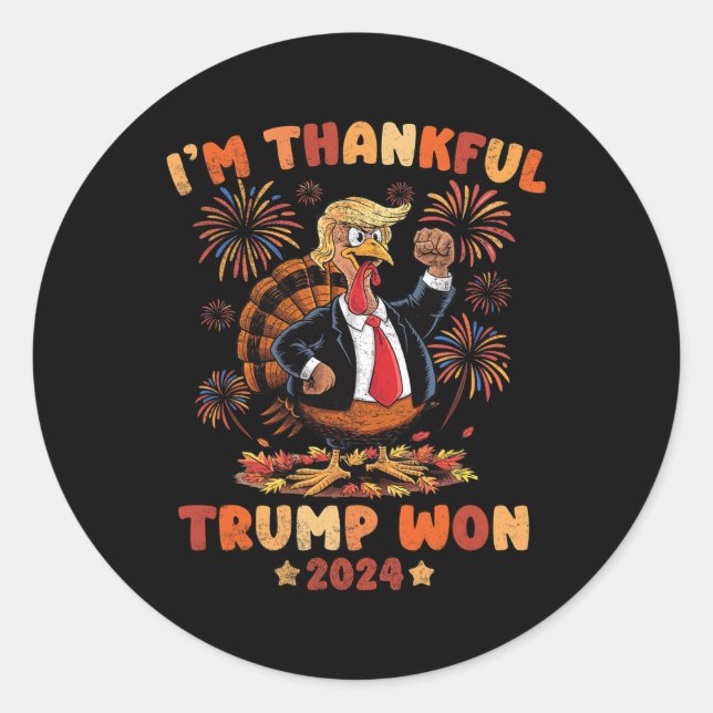 Pegatina Redonda Estoy agradecido de que Trump ganara 2024. Gracias (Anverso)