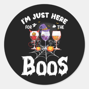 Pegatina Redonda Estoy aquí por los Boos Wine Gles Halloween.