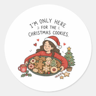 Pegatina Redonda Estoy Aquí Solo por las Galletas de Navidad – Div