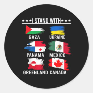 Pegatina Redonda Estoy con Canadá Groenlandia México Panamá Gaza U