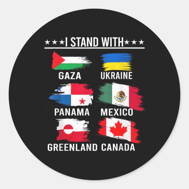 Pegatina Redonda Estoy con Canadá Groenlandia México Panamá Gaza U (Anverso)