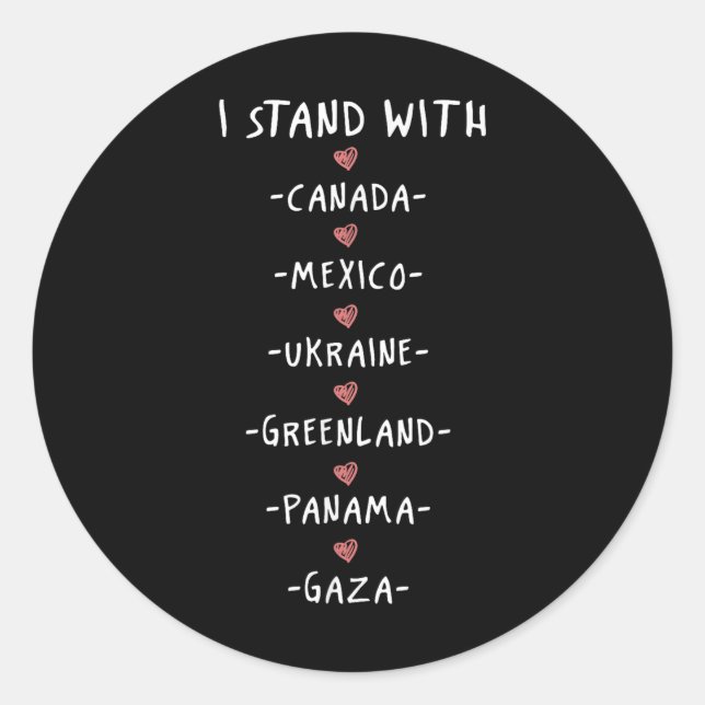 Pegatina Redonda Estoy con Canadá México Ucrania Panam de Groenland (Anverso)