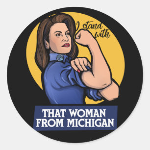 Pegatina Redonda Estoy con esa mujer de Michigan Michigander