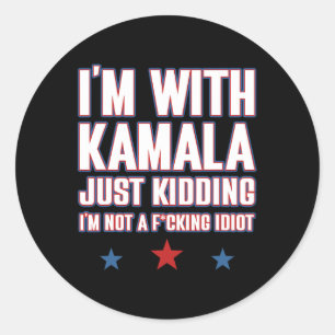 Pegatina Redonda Estoy con Kamala solo secuestrando no idiotas retr