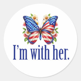Pegatina Redonda Estoy con su Kamala Harris por la mariposa del pre