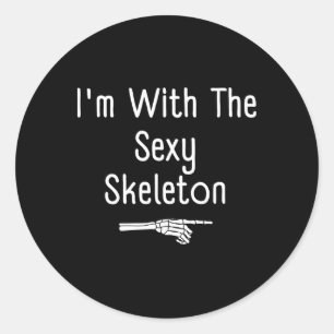 Pegatina Redonda Estoy con Y Skeleton Halloween Costume Gracioso Úl