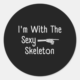 Pegatina Redonda Estoy con Y Skeleton Halloween Costume Gracioso Úl