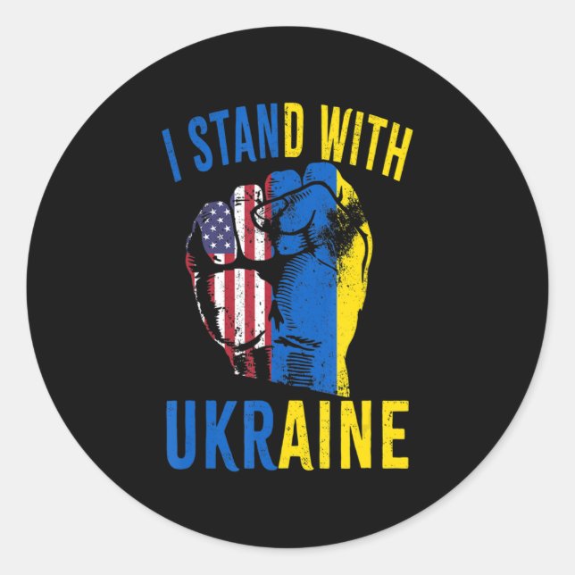 Pegatina Redonda Estoy De Acuerdo Con La Bandera De Ucrania De Esta (Anverso)