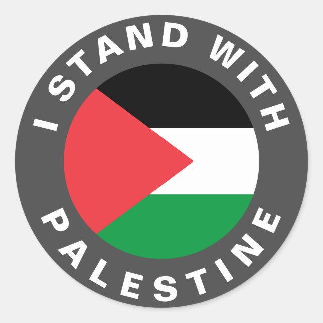 Pegatina Redonda Estoy de pie con la bandera palestina personalizad (Anverso)