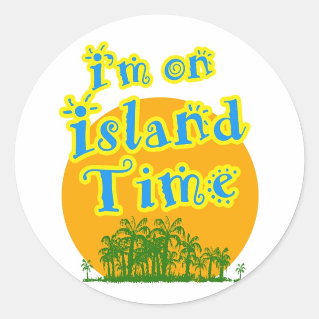 Pegatina Redonda Estoy en la hora de la isla (Anverso)