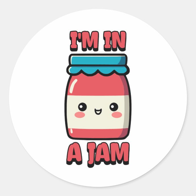 Pegatina Redonda ¡Estoy en un atasco! Personalizado de Cute Jam Jar (Anverso)
